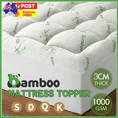 Bamboo Mattress Topper Cooling Mattress Pad Extra Thick Breathable Pillow Top AU - image 1 of 4