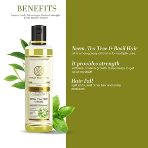 Neem Tea Tree Hair Oil 210ml | Anti-Dandruff, Growth, Shine | Basil | Pack of 1 - Picture 1 of 15