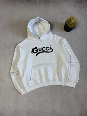 GUCCI HOODIE BIG LOGO WOMENS L SIZE CAT WHITE RARE LUXURY - Image 1 of 4