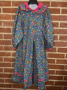 Vintage Wee Clancy Girls Dress Wendy Pumpkin Flowers Blue 8 - Picture 1 of 10