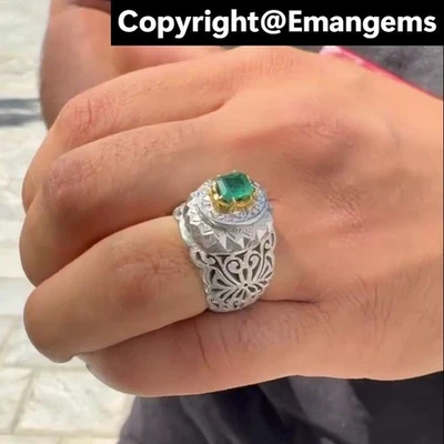 Anillo de Navidad Esmeralda Natural de Zambia Plata de Ley 925 - Hecho a Mano Regalo de Vacaciones Foto 1 de 4