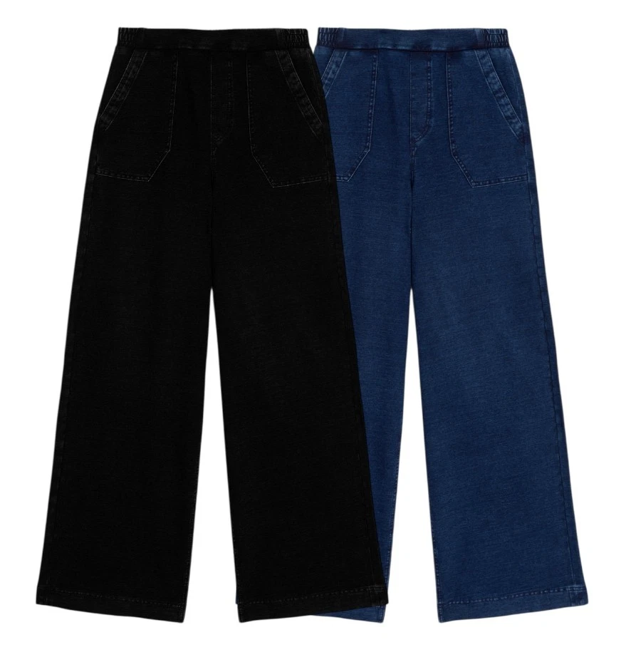 EX M&S Trouser Wide Leg Denim Jersey Ladies Elasticated Waist Pants Pocket Women - Image 1 of 4