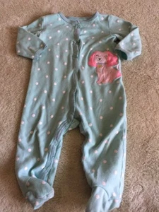 Carters Girls Teal White Polka Dots Pink Dog Long Sleeve Pajamas 9 Months - Picture 1 of 7
