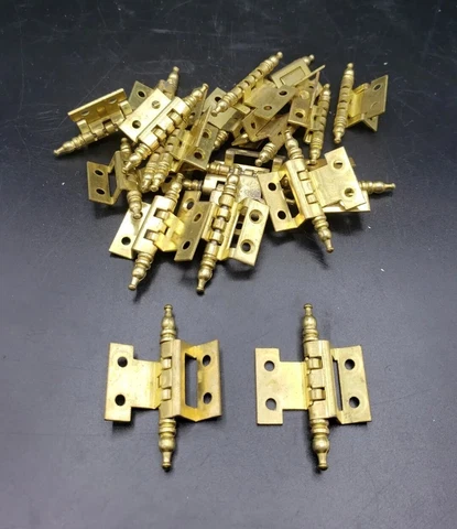 Set Of 20 Vintage Steeple Tip Brass Plated Iron Cabinet Door Hinges Cover