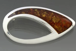 Genuine BALTIC AMBER Silver Glittering Cognac Brooch Pin 17.4g 190904-3 - Picture 1 of 3