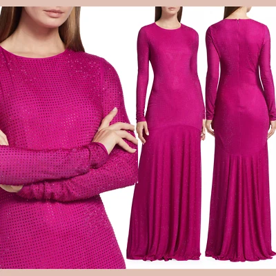 NEW$795 ML Monique Lhuillier [ 12 ] Diana Crystal Diamante LongSleeve Gown S1900 - Image 1 of 4