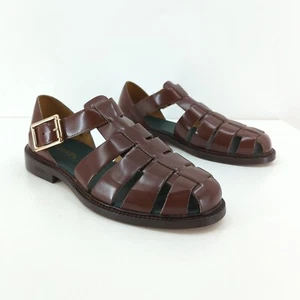 Vinnys Men EU 40 US 7 Fisherman Sandals Brown Leather Gold Hardware NEW FLAW - Picture 1 of 8