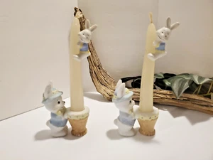 Vintage Bunny Rabbits w Climbing Rabbits Porcelain Easter Candle Holders - Picture 1 of 20