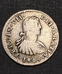 Scarce Colonial Currency Coin Charles IV 1809 Mo TH 1/2 Real Silver Milled Coin - Picture 1 of 6
