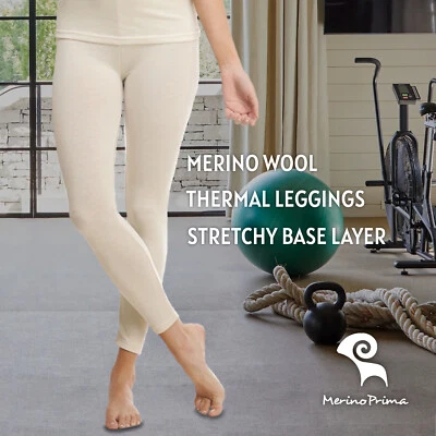 Leggings femininas de lã Merino - Roupa íntima térmica de inverno - Calças de cintura alta - Imagem 1 de 4