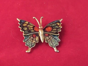 Gold Tone and Multi Color Butterfly Brooch Poly Covered - Picture 1 of 3