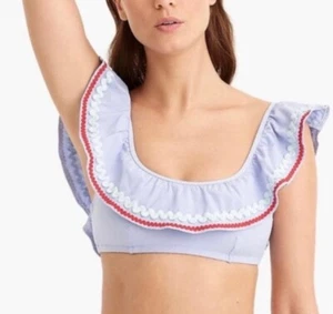 J. Crew Periwinkle Ric Rac Trim Ruffle Swim Bikini Top & Bottom Size M - Picture 1 of 12
