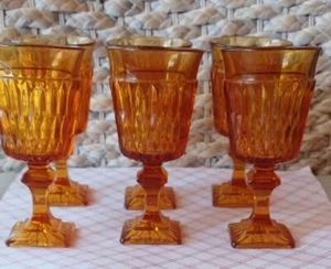 Juego de 6 copas de vino de colección Mt. Vidrio Vernon Ámbar Indiana Mediados de Siglo Retro Diamante - Imagen 1 de 7