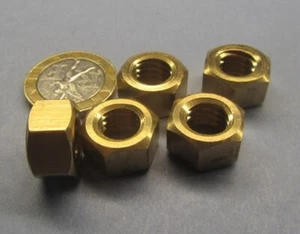 Brass Hex Nuts, RH, 3/8"-16 Thread x 9/16" W x 21/64" H, 25 Pcs - Picture 1 of 24