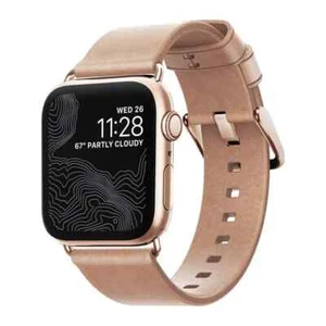 Bracelet NOMAD moderne fin cuir naturel avec quincaillerie dorée Apple Watch 38/40 mm - Photo 1/5