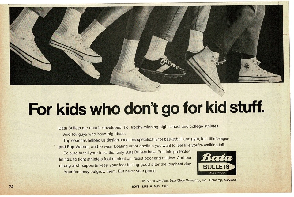 1970 BATA Bullets Zapatillas Zapatos Vintage Estampado Anuncio Foto 1 de 1