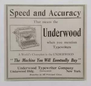 Pubblicità Underwood 1913 Società Macchina da Scrivere New York - Foto 1 di 1