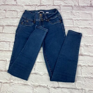 YMI Girls Jeans Wanna Betta Butt Size 5 Mid-Rise 3-Button Skinny Dark Wash Blue - Picture 1 of 13