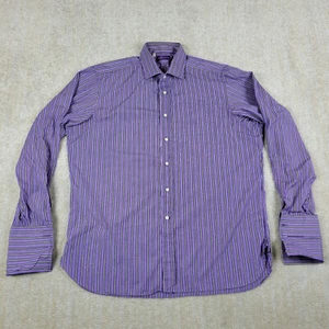Ralph Lauren Shirt Mens 17 2XL Striped Purple Label French Cuffs Dress Italy - Picture 1 of 11