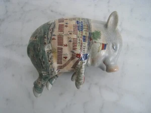 Vintage Chinese Porcelain Lucky Sleeping Pig Statue Hand Painted Ceramic - Picture 1 of 12