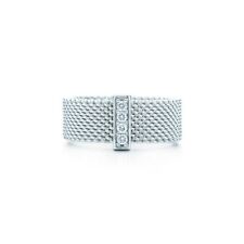 Tiffany & Co Somerset mesh Ring in Silver with 4 diamonds- size 7
