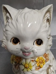 Josef Originals Ceramic CT Kitten Cookie Treat Jar Vtg Container Floral Collar - Picture 1 of 13