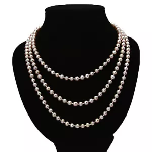 Single long 7-8mm natural freshwater cultured round purple AA pearl necklace 50" - Picture 1 of 4