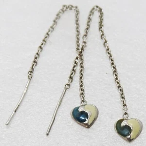 Pendientes de cadena de corazón Yin y Yang de plata esterlina - Imagen 1 de 7