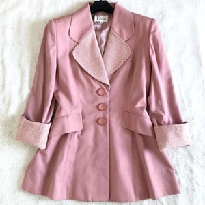 Christian Dior Vintage Wool Tweed Long Bar Jacket Tailored Jacket Size M Pink - Picture 1 of 24