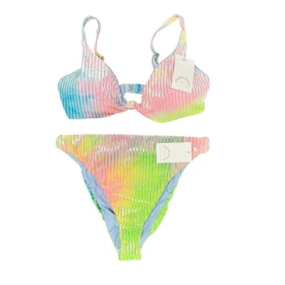 NOVO Conjunto de Biquíni Dippin' Daisy's Zen Top 1X Parte de Baixo Seashore XL Candy Tie Dye Novo com etiquetas - Imagem 1 de 4