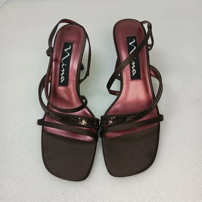 Tacones Nina Talla 7-1/2 M Marrón Brillo Cóctel Formal Glamour Foto 1 de 4