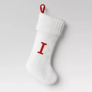 Knit Monogram Christmas Stocking - White - Letter I - Picture 1 of 5
