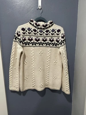Lands End Womens Knit Sweater Scandinavian Fairs Isle Yoke Pattern M Cottagecor - Image 1 of 4