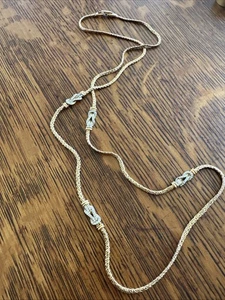 Signed Vintage Carre Goldtone 32” Necklace. Love Knots With Classy Bling - Picture 1 of 16