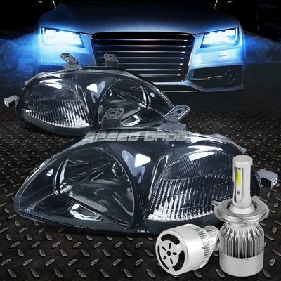 CHROME HOUSING HEADLIGHT+CLEAR CORNER+WHITE LED H4 HID W/FAN FOR 96-98 CIVIC - Image 1 of 4