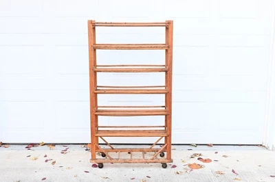 Antique Factory Wooden Rolling Shelves Bakery Bread Pie Cooling Rack - Image 1 of 4