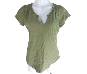 Pilcro Anthropologie Women's Medium Tee Slim Notched Neck Green Short Sleeve - Picture 1 of 3