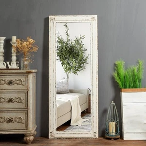 Rustic Full Length Mirror with Stand 60" x 24", Hanging White Farmhouse Big M... - Picture 1 of 8