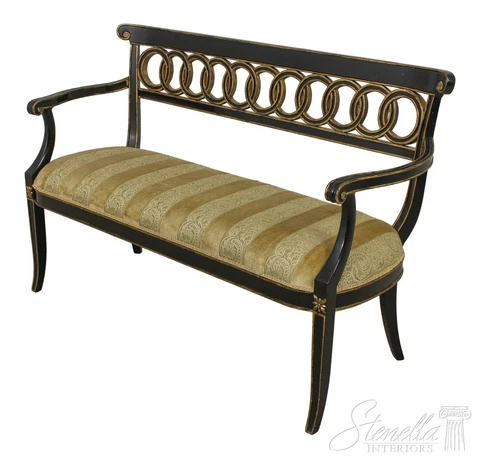 59070EC: MAITLAND SMITH Black & Gold Regency Settee Bench Cover