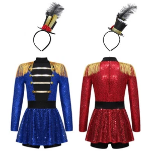 Kids Girls Costume Set Sequin Bodysuit Tassel Shoulder Romper Theme Party - Picture 1 of 38