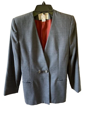 Saville Suit Petite Blazer Women Size 4 Gray  Double Breasted Linen Blend Lined - Image 1 of 4