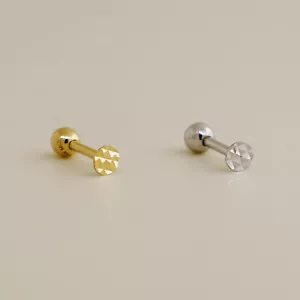 14K REAL Solid Gold Diamond-cut Stud Helix Tragus Cartilage Earring Piercing 18G - Picture 1 of 8