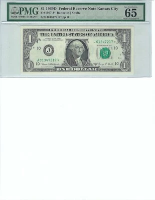1969 $1 FRN FR1907-J* PMG 65 EPQ, Kansas City * Note S/N J01347217*!!! - Image 1 of 2