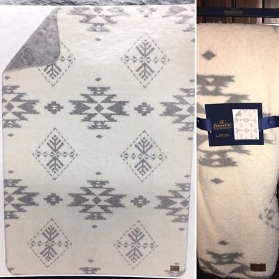Pendleton Southwest Sherpa Fleece Throw Blanket Reversible Cream Gray 50x70 - Image 1 of 4