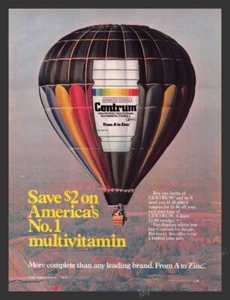 1985 Centrum Vitamins Hot Air Balloon Print Advertisement Ad - Picture 1 of 1