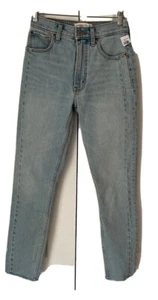 Jean azul denim ajustado de tiro alto con dobladillo crudo Abercrombie & Fitch 25 nuevo con etiquetas $78 G11 - Imagen 1 de 10
