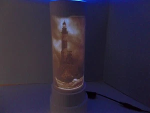 Lámpara de mesa faro tubo PVC tallado a mano cielo/océano/mar única 12" de alto - Imagen 1 de 9