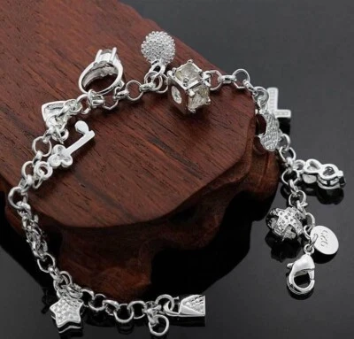Bracciale Amore Cuore Donna placc. Argento 925 - 13 charms + orecchini in regalo - Immagine 1 di 3