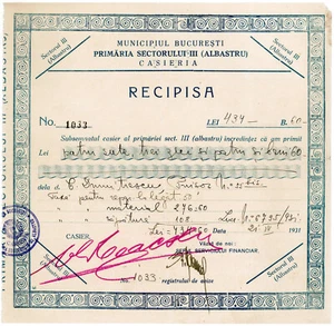 Romania, 1931, Bucharest City Hall, Vintage Bill / Receipt - Picture 1 of 1