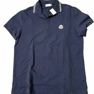 NWT Men Moncler Polo Shirt Dark Blue W White Stripe Trim Size XL - Picture 1 of 6